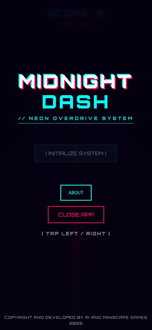 The first Midnight Dash title card, reading Neon Overdrive System.