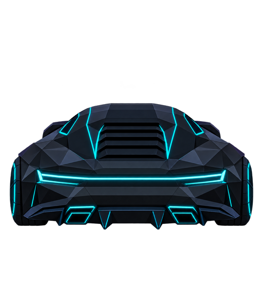The Phantom from Midnight Dash, a low black car seen from behind with a cyan light strip.