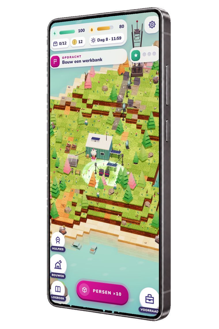 Een Android-telefoon met Alone: de droid op zijn thuiseiland, met zijn meters bovenin het scherm.