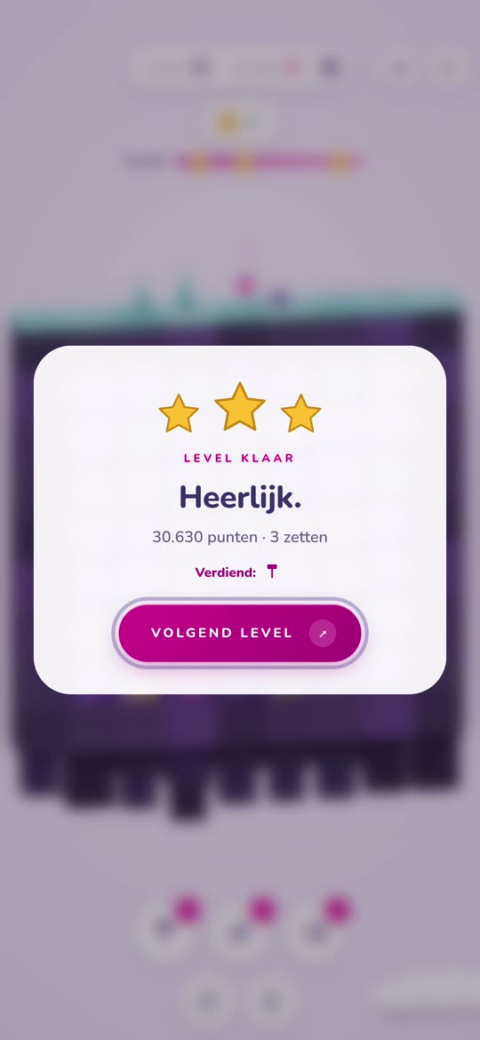 De winkaart in SWAP: drie sterren boven het uitgespeelde bord.